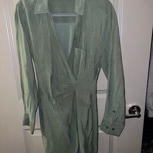 Zara Olive Green Collared Dress
